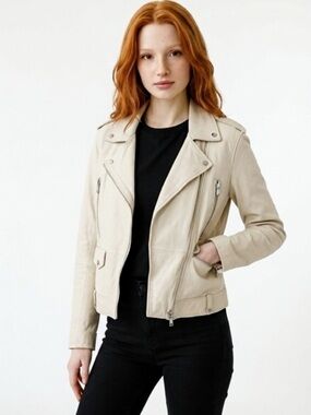 Zara Real Leather Moto Jacket Cream Ivory Biker NWT Size Medium